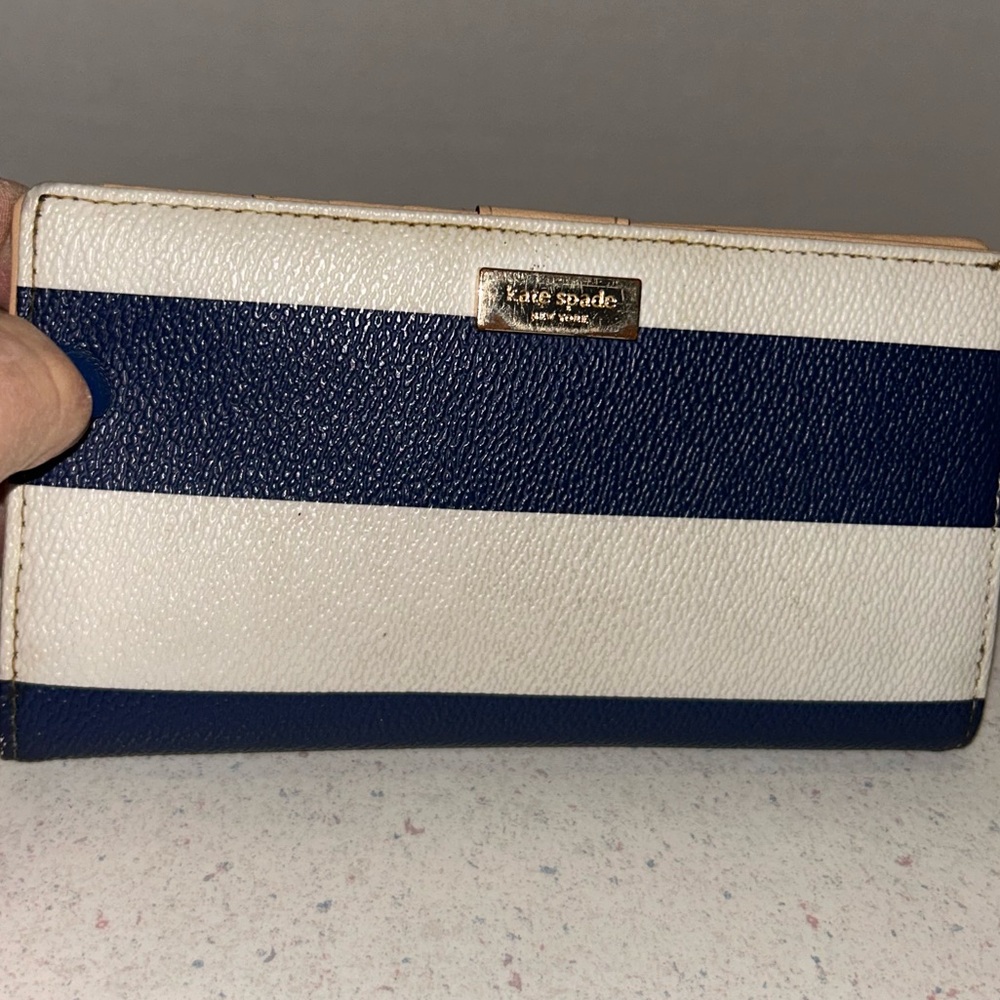 kate spade Navy and White Striped Continental Wallet